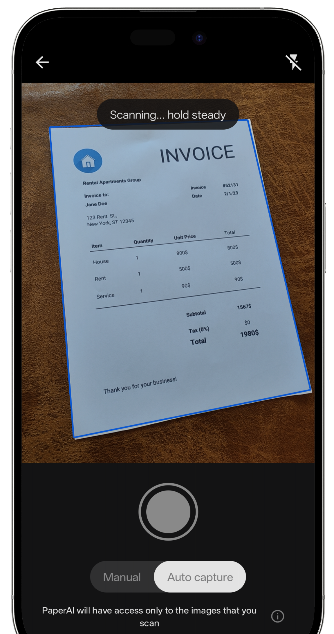 Scanning a document with a phone